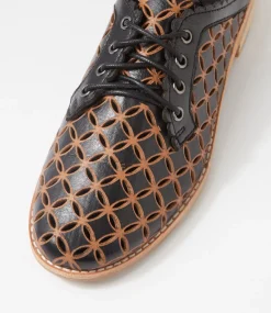 Allosier Black Tan Leather Lace Up Flats