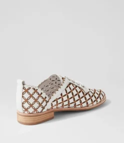 Allosier White Tan Leather Lace Up Flats