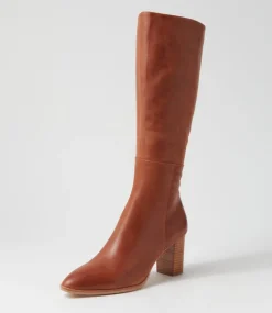 Allouta Cognac Leather Knee High Boots