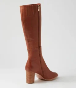 Allouta Cognac Leather Knee High Boots