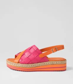 Ames Bright Orange Fuchsia Leather Sandals