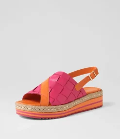 Ames Bright Orange Fuchsia Leather Sandals