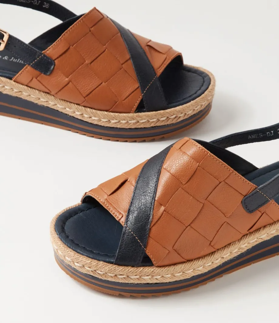 Ames Navy Dark Tan Leather Espadrilles