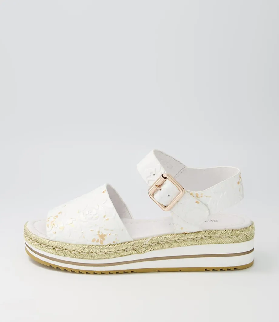 Amillent White Gold Flower Leather Espadrilles