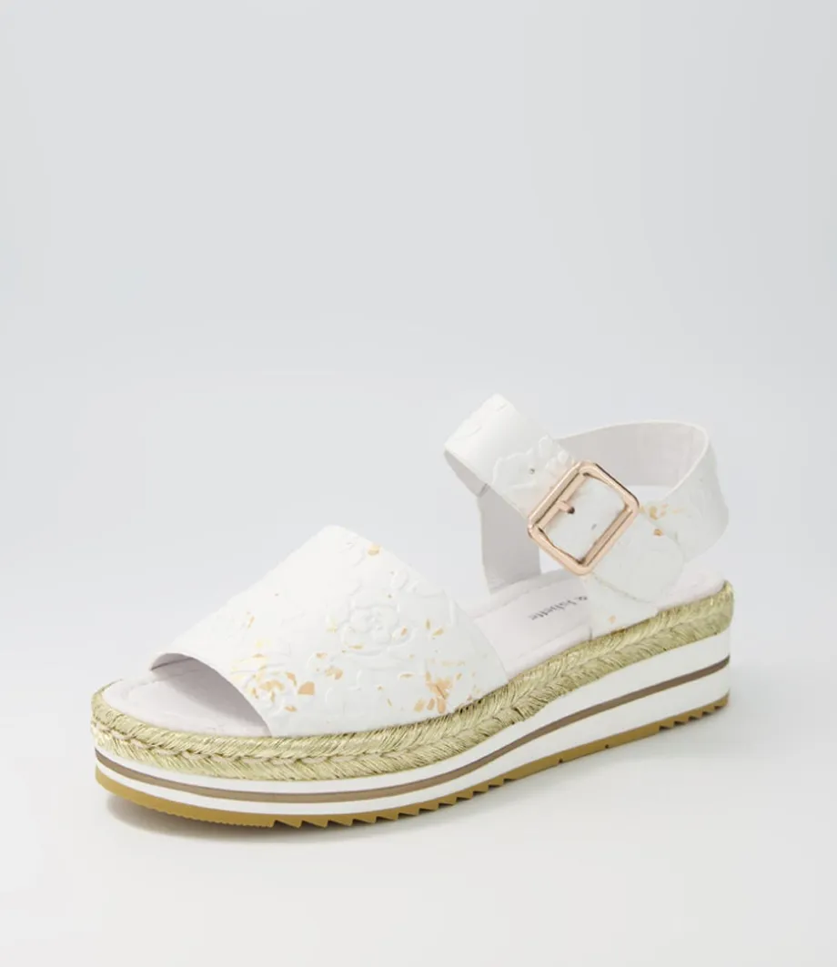 Amillent White Gold Flower Leather Espadrilles