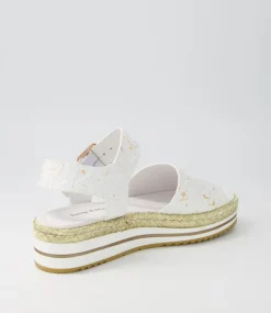 Amillent White Gold Flower Leather Espadrilles