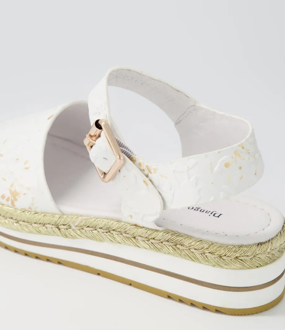 Amillent White Gold Flower Leather Espadrilles