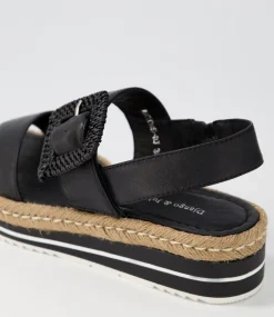 Antons Black Leather Espadrilles