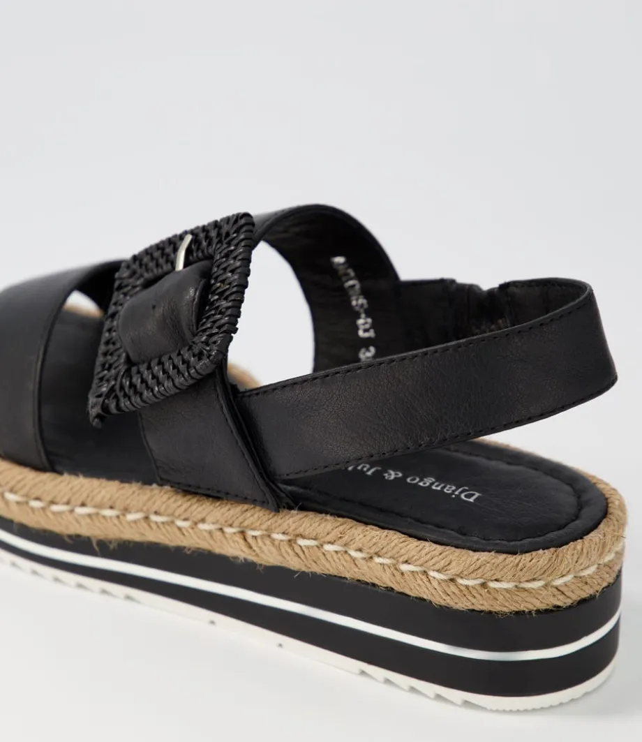 Antons Black Leather Espadrilles