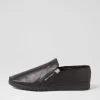 Ashli Black Leather Flat Shoes