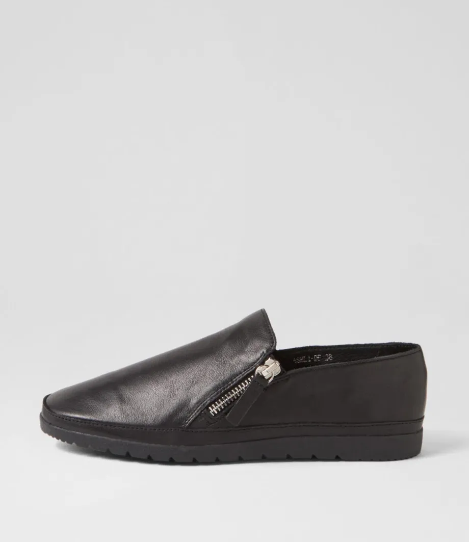 Ashli Black Leather Flat Shoes