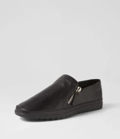 Ashli Black Leather Flat Shoes