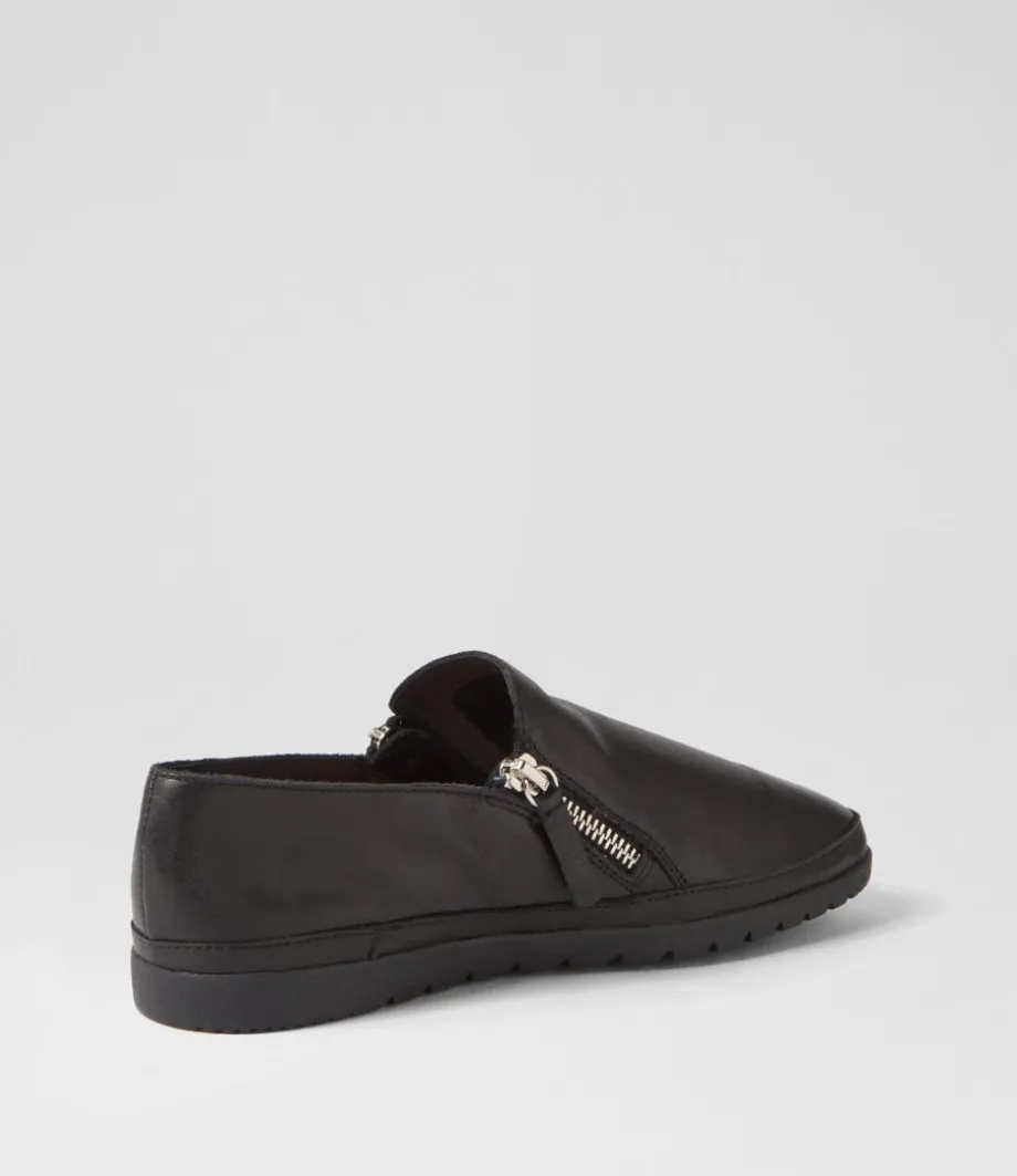 Ashli Black Leather Flat Shoes