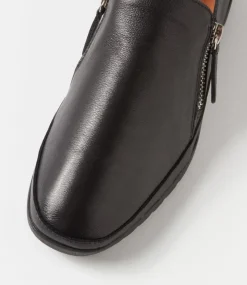 Ashli Black Leather Flat Shoes