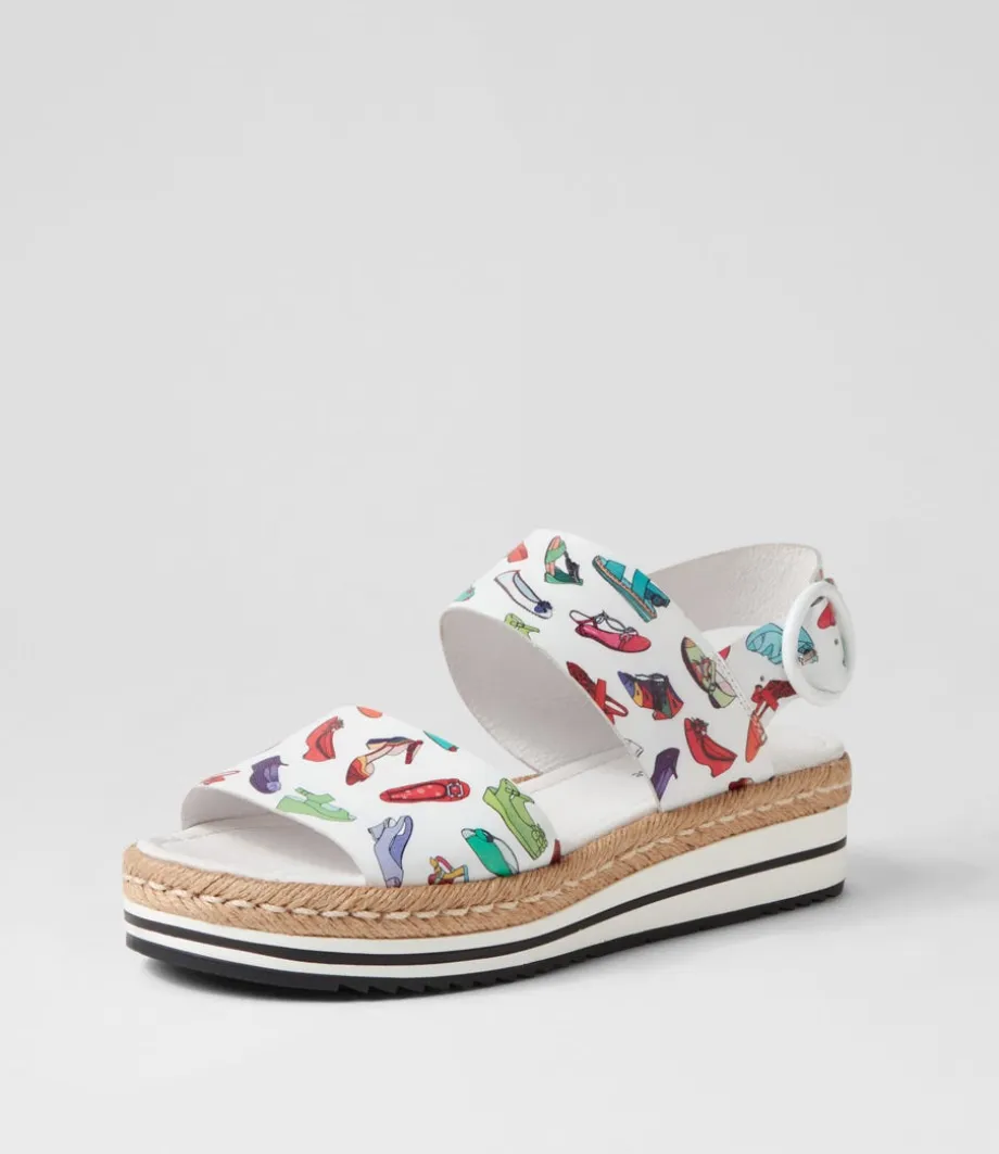 Atha White Shoe Print Leather Espadrilles