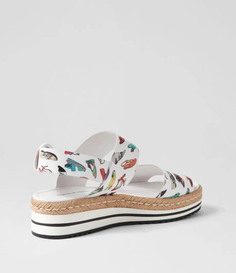 Atha White Shoe Print Leather Espadrilles