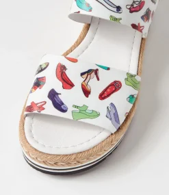 Atha White Shoe Print Leather Espadrilles