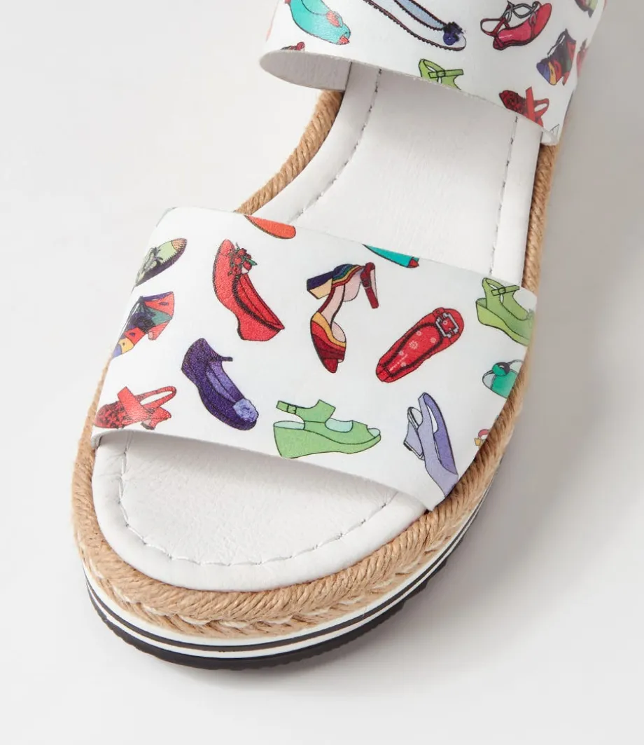 Atha White Shoe Print Leather Espadrilles