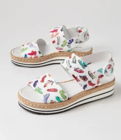Atha White Shoe Print Leather Espadrilles