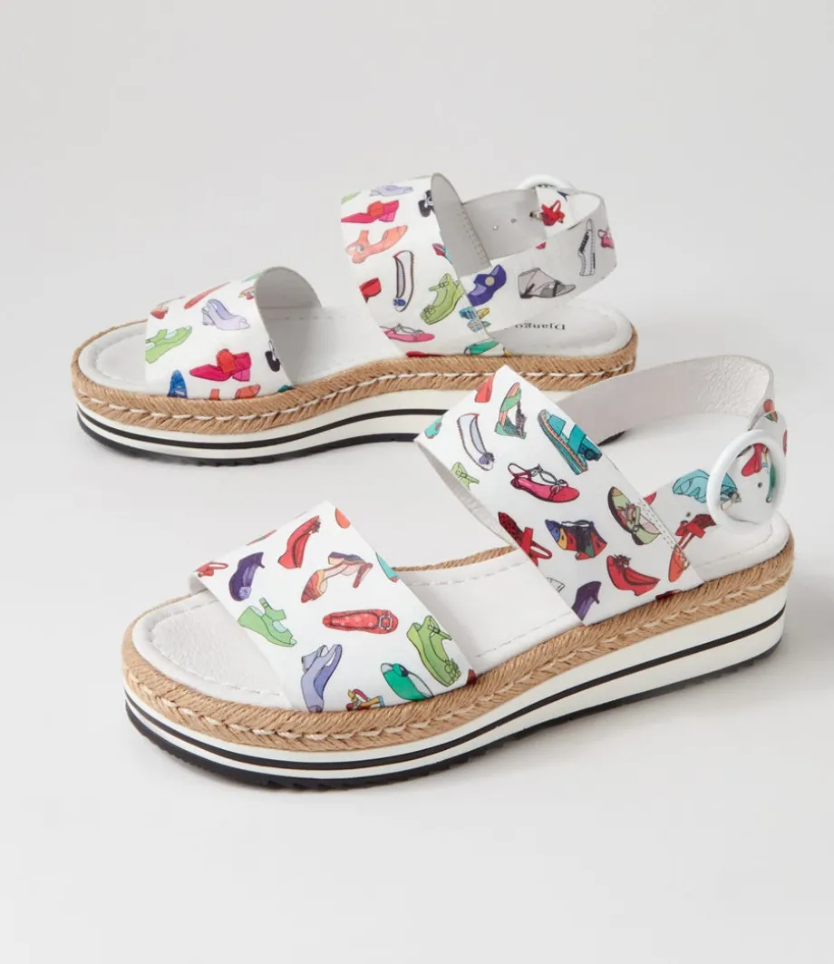 Atha White Shoe Print Leather Espadrilles