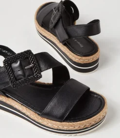 Atory Black Leather Espadrilles