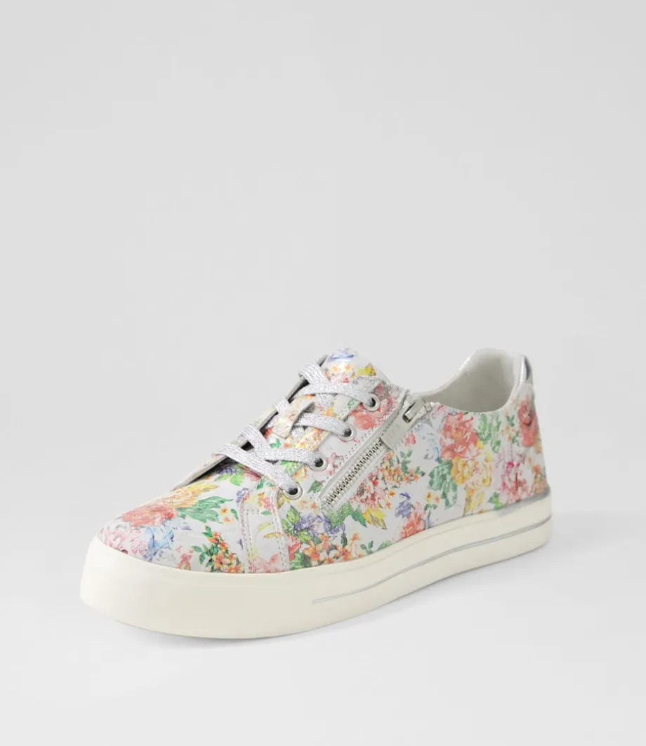 Audry W Wild Flower Silver Leather Sneakers