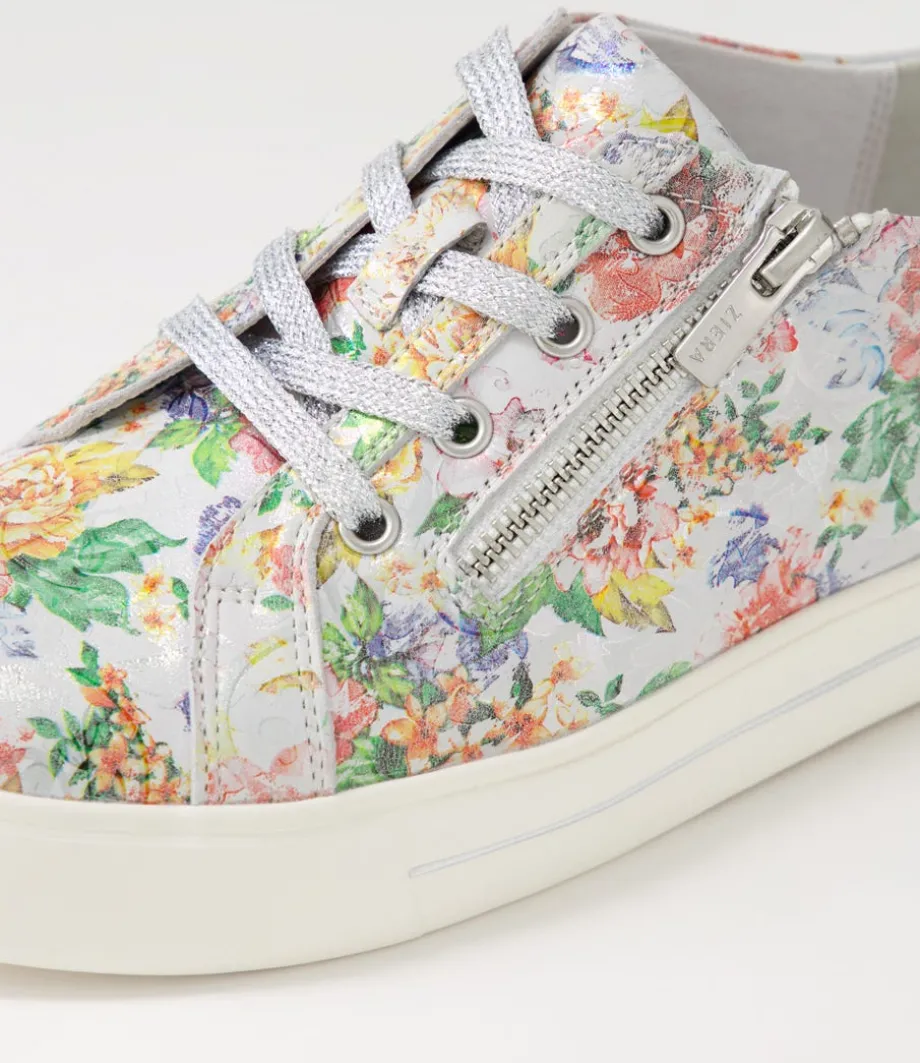 Audry W Wild Flower Silver Leather Sneakers