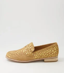 Avetta Camel Gold Dot Leopard Pony Loafers