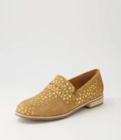 Avetta Camel Gold Dot Leopard Pony Loafers