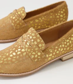 Avetta Camel Gold Dot Leopard Pony Loafers