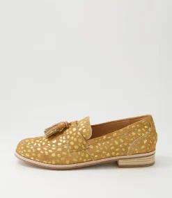 Aydin Camel Gold Dot Leopard Pony Loafers