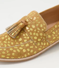 Aydin Camel Gold Dot Leopard Pony Loafers