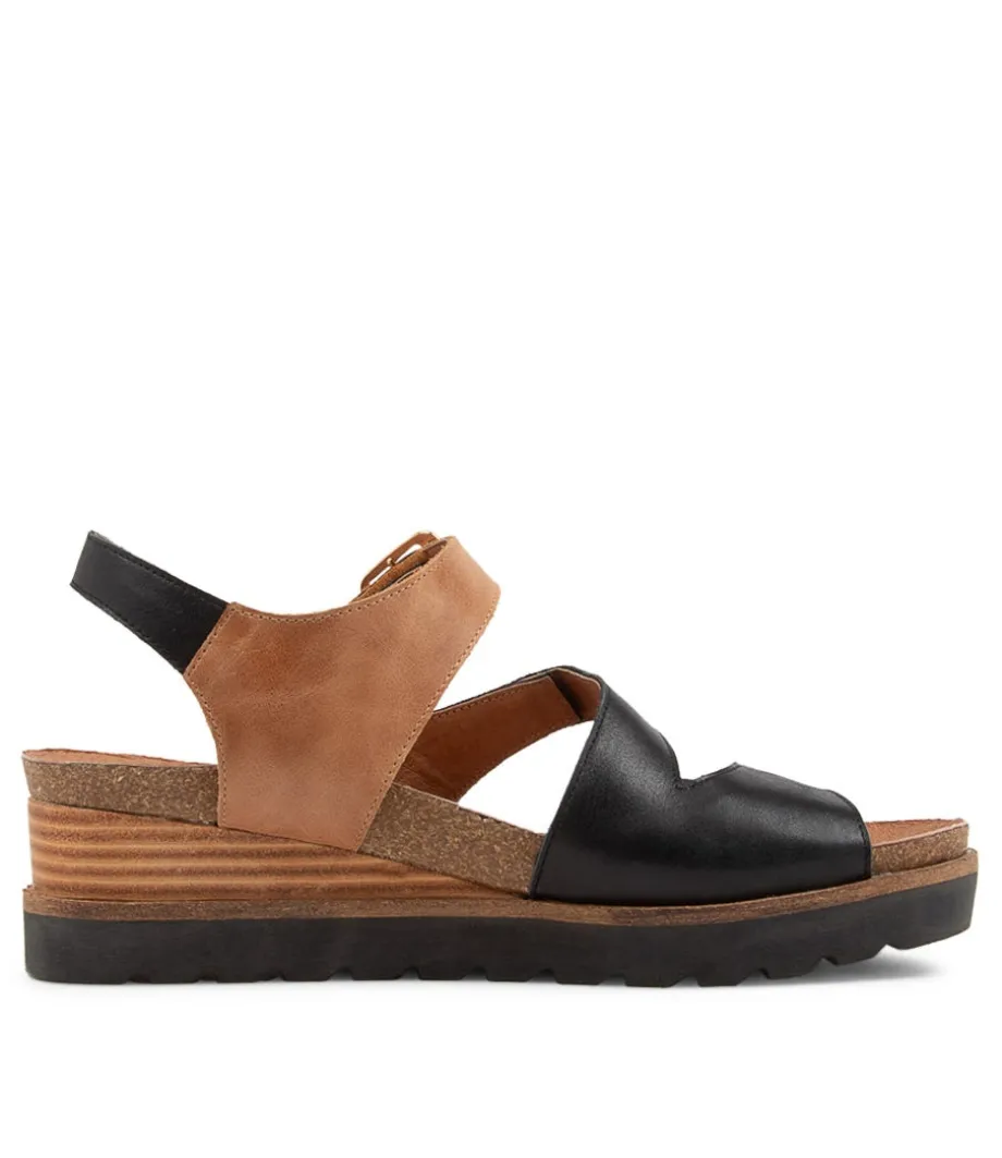 Babette Black Tan Leather Sandals