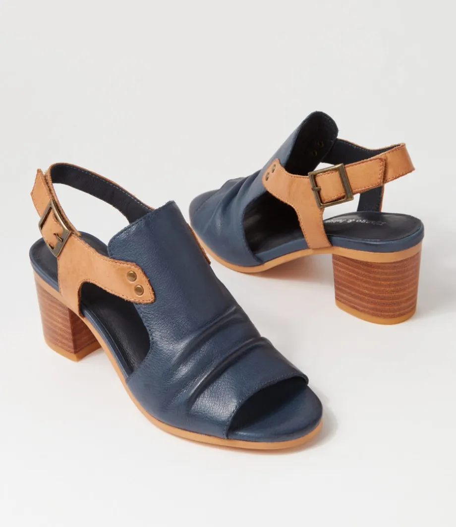 Ballarat Navy Dark Tan Leather Sandals