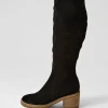 Balt Black Natural Heel Suede Knee High Boots