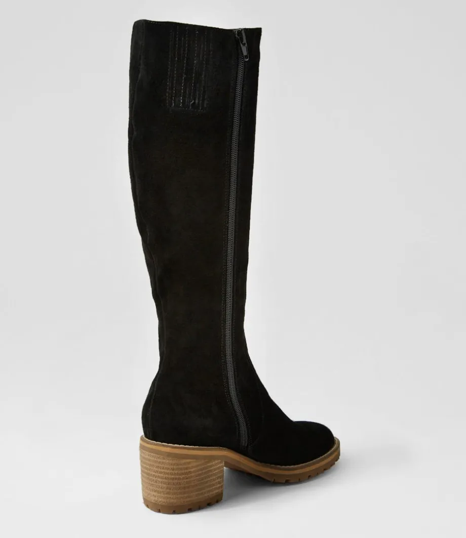 Balt Black Natural Heel Suede Knee High Boots