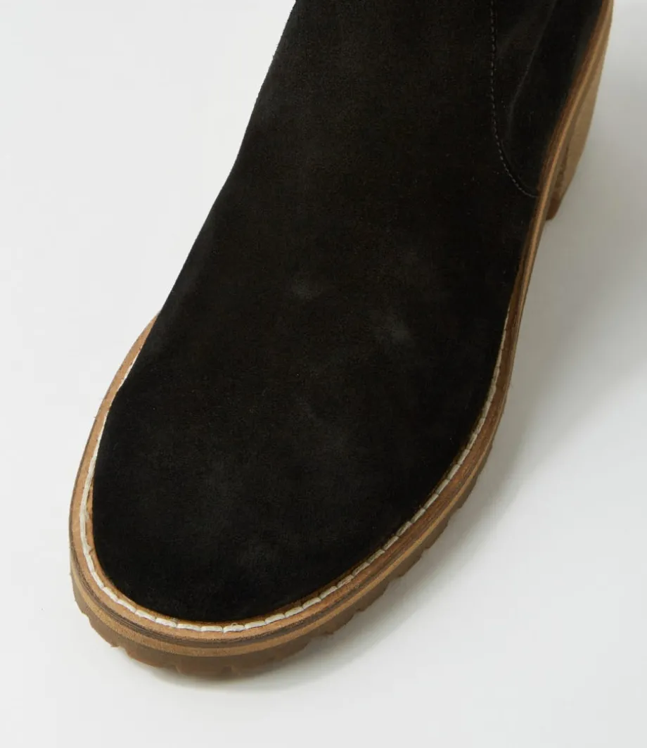 Balt Black Natural Heel Suede Knee High Boots