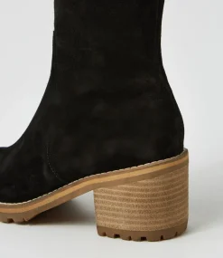Balt Black Natural Heel Suede Knee High Boots
