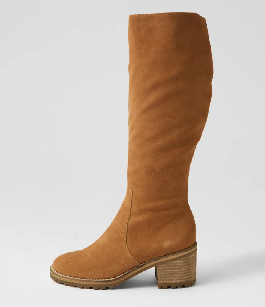 Balt Tan Natural Heel Suede Knee High Boots