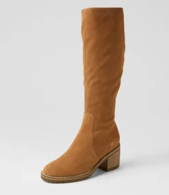 Balt Tan Natural Heel Suede Knee High Boots