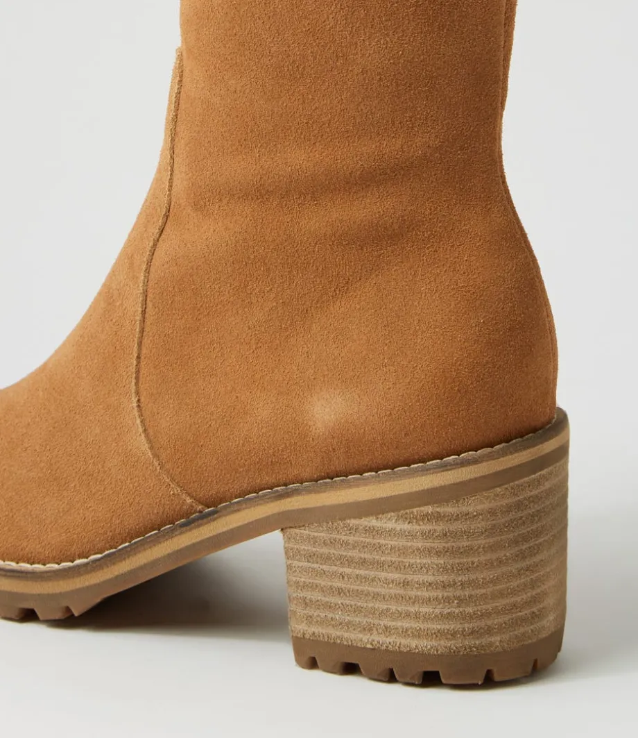 Balt Tan Natural Heel Suede Knee High Boots