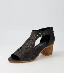 Bames Black Natural Heel Leather Sandals