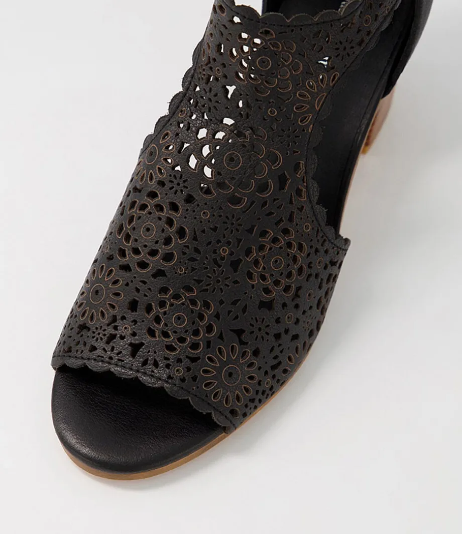 Bames Black Natural Heel Leather Sandals