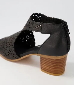 Bames Black Natural Heel Leather Sandals