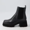 Barakios Black Leather Elastic Ankle Boots
