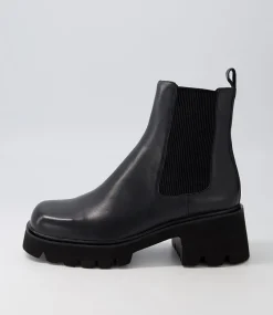Barakios Black Leather Elastic Ankle Boots