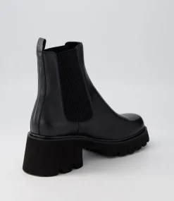 Barakios Black Leather Elastic Ankle Boots