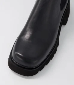 Barakios Black Leather Elastic Ankle Boots