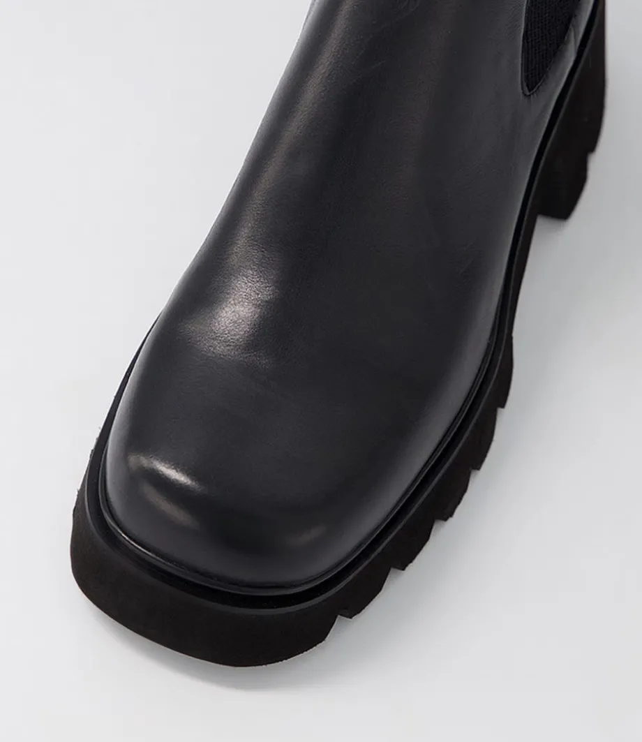 Barakios Black Leather Elastic Ankle Boots