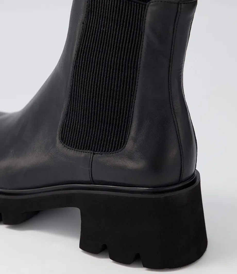 Barakios Black Leather Elastic Ankle Boots